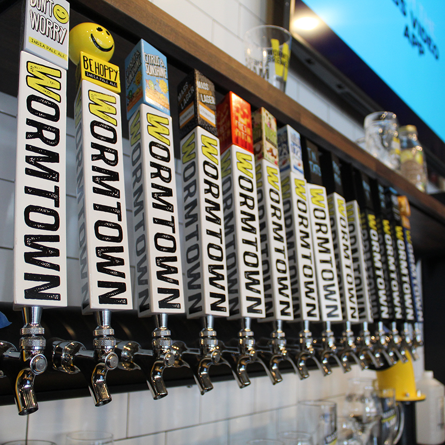 Wormtown Brewery interior tap handles