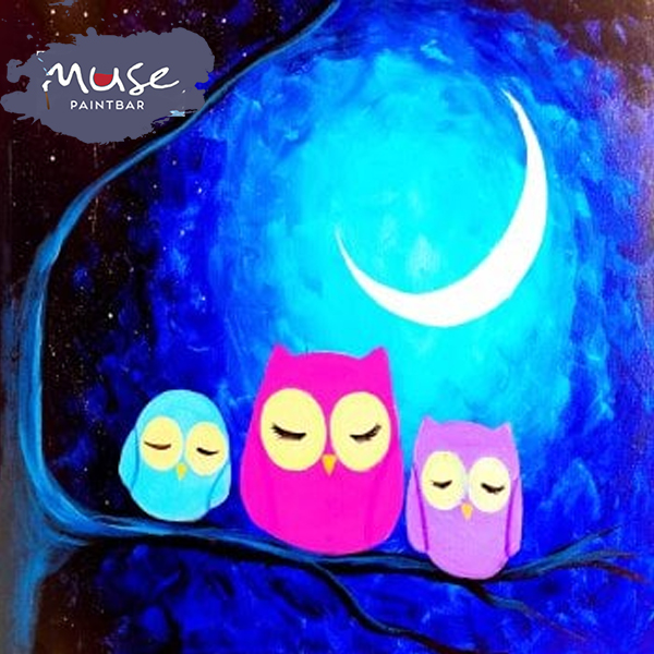 Muse Paintbar Owl Hang With Ya family day