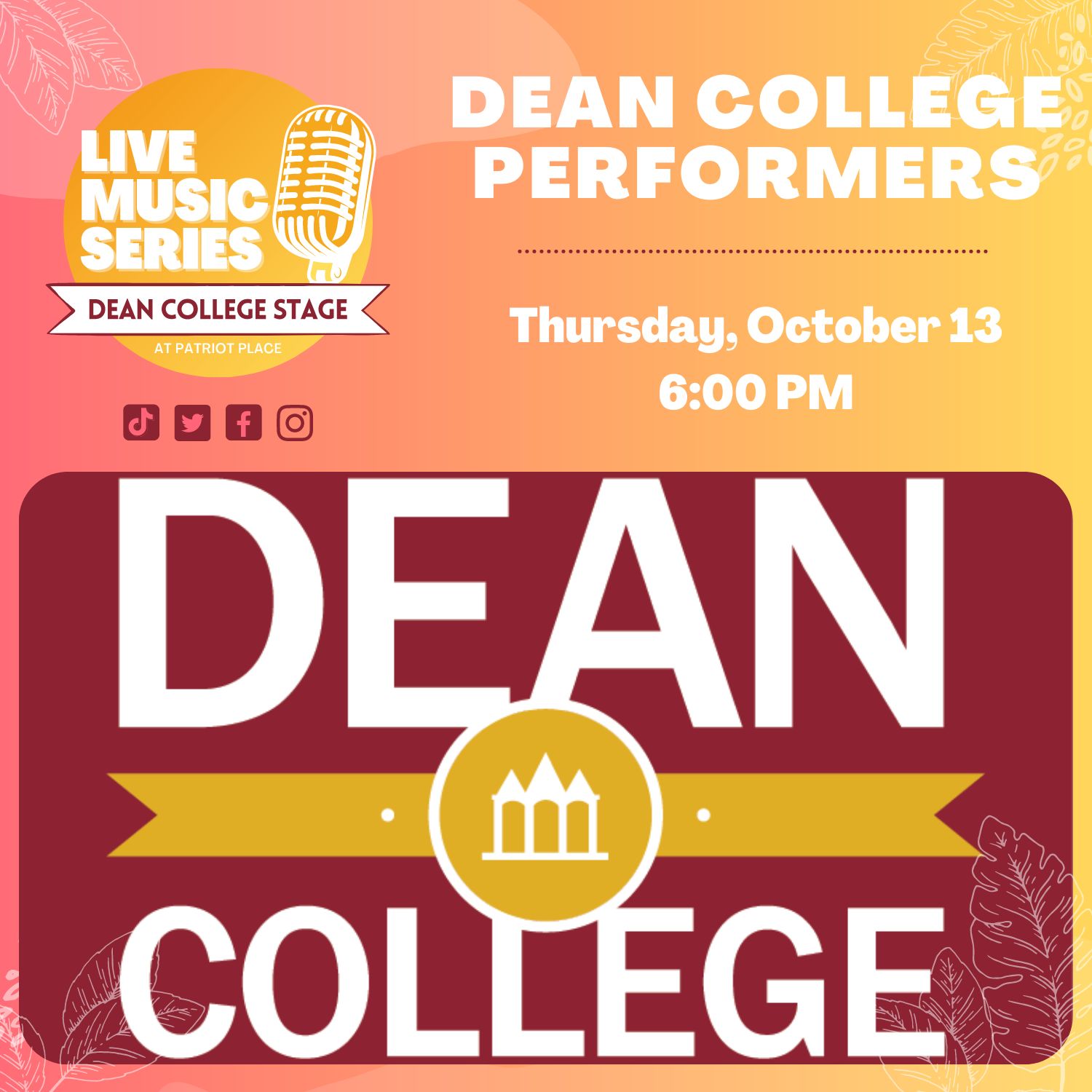 Dean College Live Music Series October 13