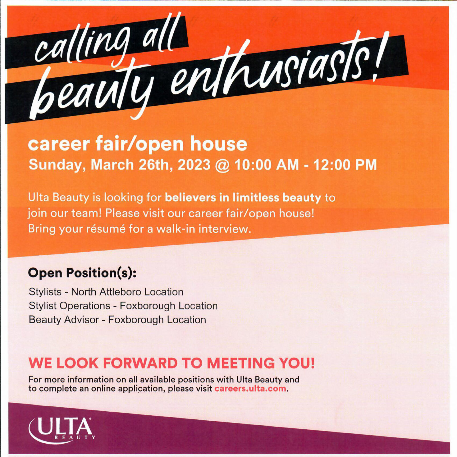 Ulta Beauty career fair open house